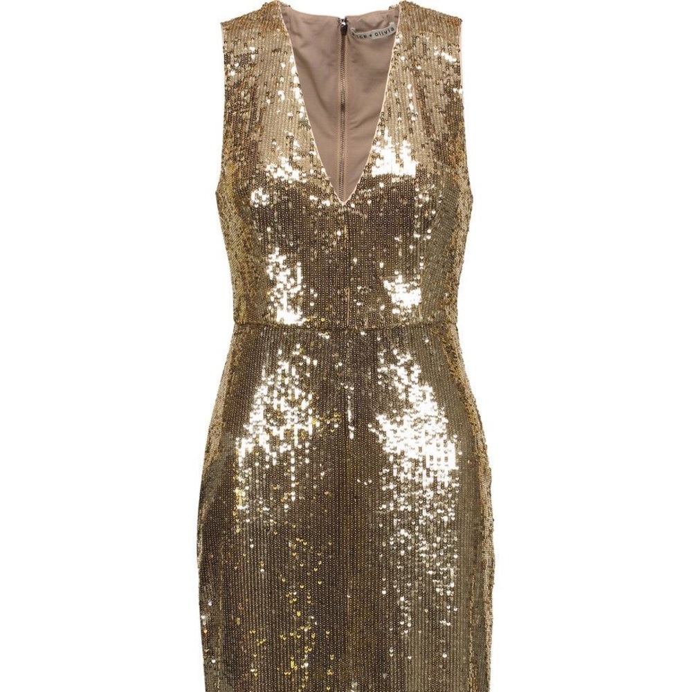 Alice + Olivia Gold Sequin Midi Dress